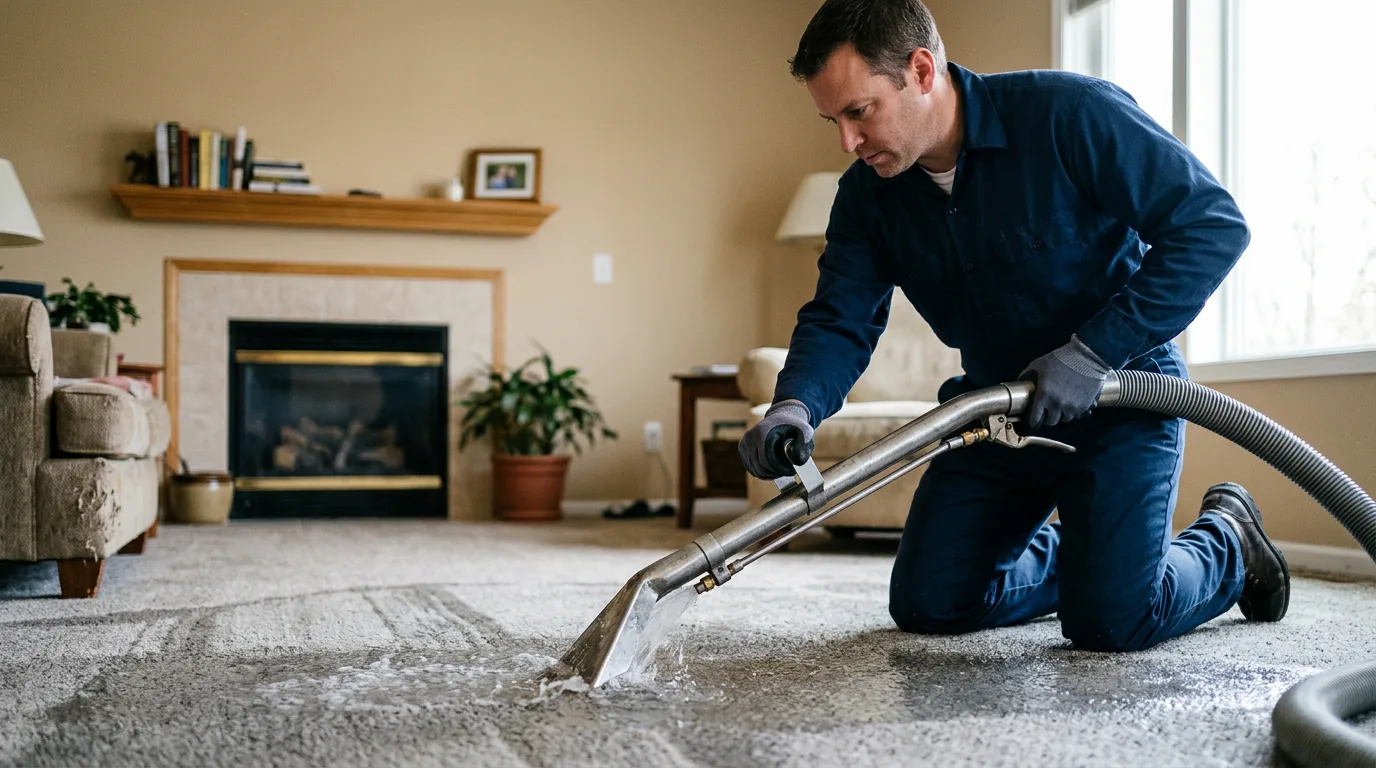 Water damage restoration technician working near Bayonne, NJ